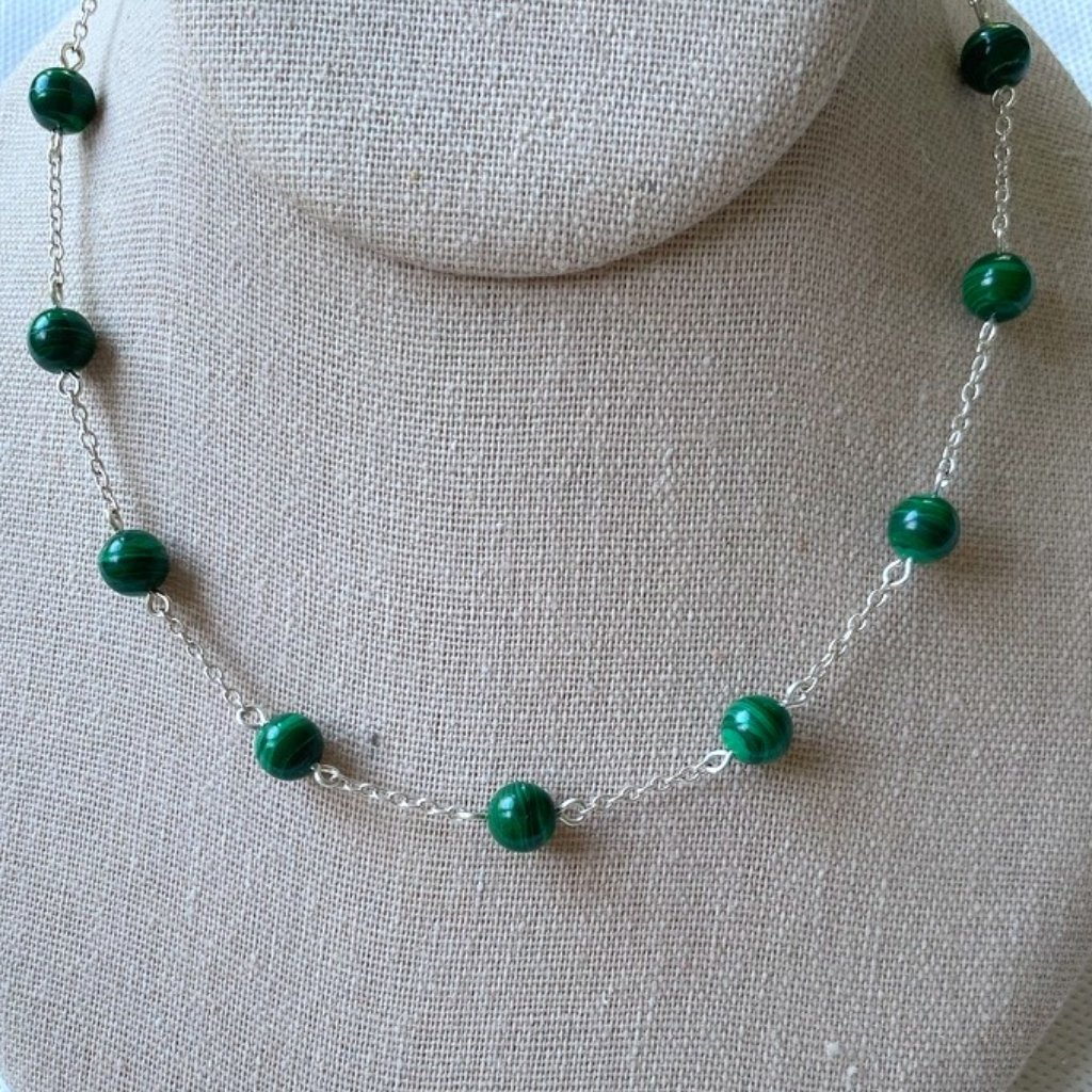 Croft & Barrow Silver Chain W Green Beads Necklace